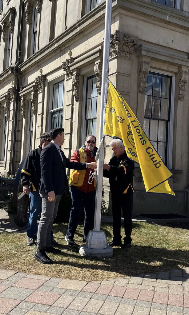 Lions' flag raised in front of Cobourg's Town Hall